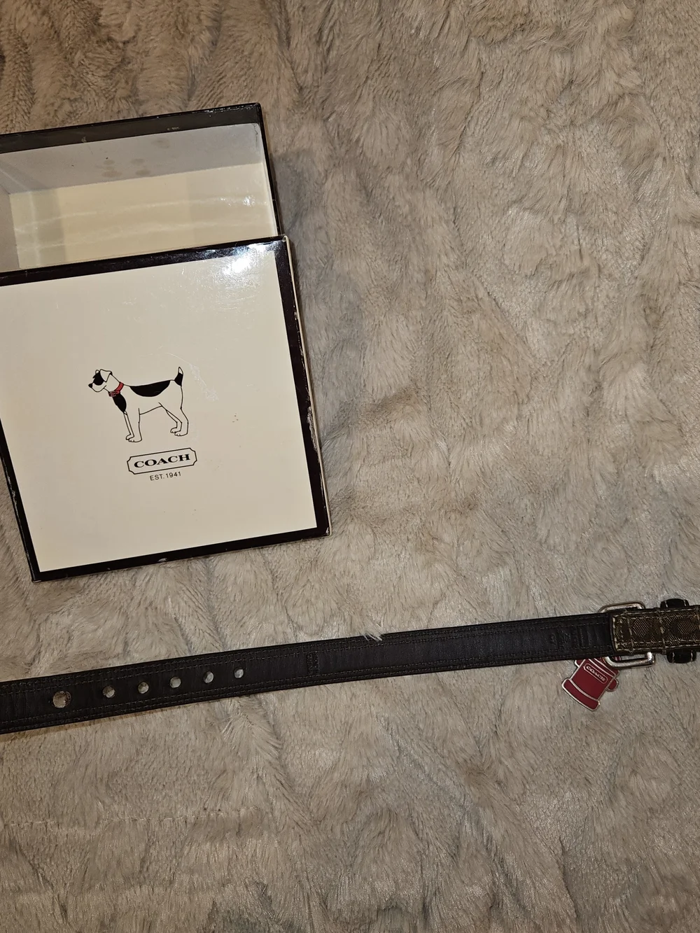 COACH BROWN LEATHER BROWN JACQUARD SIGNATURE C DOG PET COLLAR 60178 XS - Picture 7 of 8